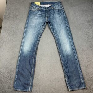 Vintage Japan Rags Jeans Mens 32x32 Blue Light Wash Button Fly Distressed 611